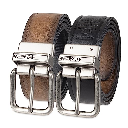 Columbia Men's 2-in-1 Reversible Casual Leather Belt – Versatile Everyday Style, Dual-sided Strap - color: Tan/Black Stretch, size: Small (30-32)