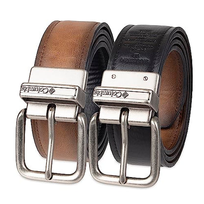 Columbia Men's 2-in-1 Reversible Casual Leather Belt – Versatile Everyday Style, Dual-sided Strap - color: Tan/Black Stretch, size: Small (30-32)
