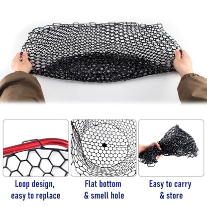 Dr.Fish Fishing Landing Net Replacement Rubber Fishing Net Without Handle Foldable Mesh Netting for Freshwater Saltwater - color: Black, size: C-44.88'' Girth(15.75'' Dia, 7.9*5" Depth)