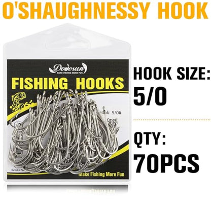 Dovesun Fishing Hooks Saltwater O'Shaughnessy Fishing Hooks 100/80/70/60/50pcs Stainless Steel Forged J Hooks Trolling Sea Bass Striper Cod Bluefish Striped Bass 1# 2# 4# 6# 1/0-8/0 - color: 5-0*70PCS
