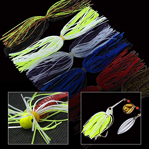 Silicone Jig Skirts DIY Rubber Fishing Jig Lures 12 Bundles 50 Strands Fishing Bait Accessories Spinnerbaits Buzzbaits Spoon Blade Squid Skirt Replacement Part, Fly Tying Material Color Random - size: 24 Bundles