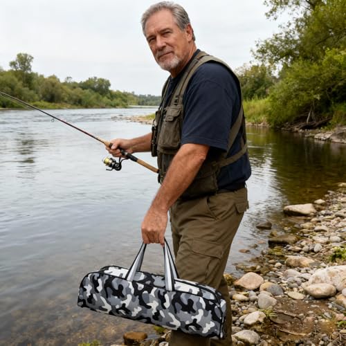 Portable Fishing Rod Bag Collapsible Fishing Bag Large Capacity Outdoor Nylon Carrying Case - size: 40CM Lenght-Black