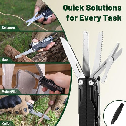 MOSSY OAK 17-in-1 Multitool Pliers CNC-Machined Steel G10 Handle | Includes nylon sheath and belt clip with anti-slip G10 handle for camping, hiking, hunting, survival, and EDC use - style: 17-in-1 with CNC Pliers & G10 Handle