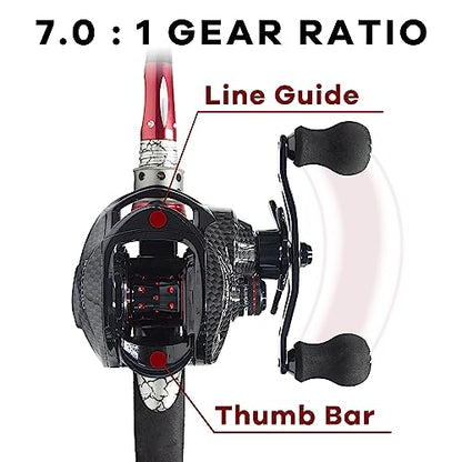 FISHDROPS Baitcaster Reels, 9+1BB, CNC Aluminum Spool, Magnetic Brake System Bait Caster Reel High Speed Gear Ratio 7.0:1 Ultra Smooth Low Profile Baitcasting Fishing Reel - color: Left - Carbon Black