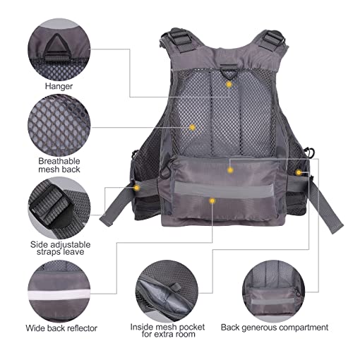 Lixada Fly Fishing Vest Fishing Jacket Breathable Polyester Mesh Design Fishing Vest - color: Grey