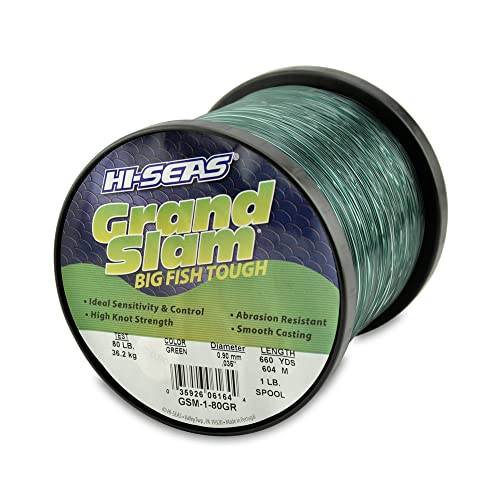 HI-SEAS Grand Slam Monofilament Fishing Line - Strong & Abrasion Resistant in Clear, Pink, Green, Smoke Blue, Fluorescent Yellow Freshwater & Saltwater - 1 lb Spool - color: Green, style: 80 Lb Test, 0.90 Mm Dia, 660 Yd