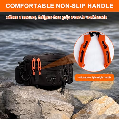BasicGear Multi-Functional Fishing Pliers - 7" 420 Stainless Steel Head with Teflon Coating, Built-in Spring & Lock, Non-Slip Rubber Grip - color: 420 Stainless Steel