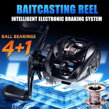 Sougayilang Baitcasting Reel with Digital Anti-Backlash Control - Smart Computer Braking System, 7.2:1 Gear Ratio, 18.5LB Max Drag-Easy Casting Baitcaster for Beginners & Bass Anglers - color: black, size: Right Hand