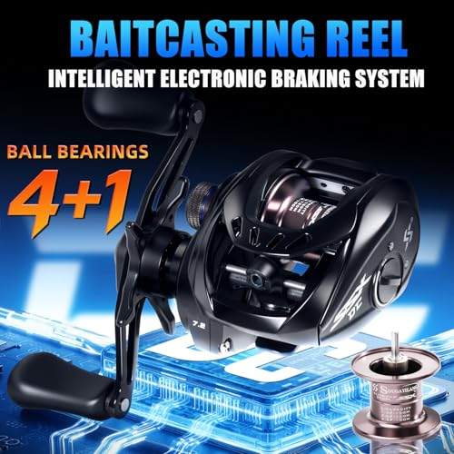 Sougayilang Baitcasting Reel with Digital Anti-Backlash Control - Smart Computer Braking System, 7.2:1 Gear Ratio, 18.5LB Max Drag-Easy Casting Baitcaster for Beginners & Bass Anglers - color: black, size: Right Hand