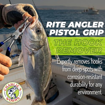 Rite Angler Pistol Unhooking Pliers – Fishing Pliers with Pistol Grip for Hook Removal, Freshwater/Saltwater, Needle Nose Tool for Fish - Blue/Black, 6"