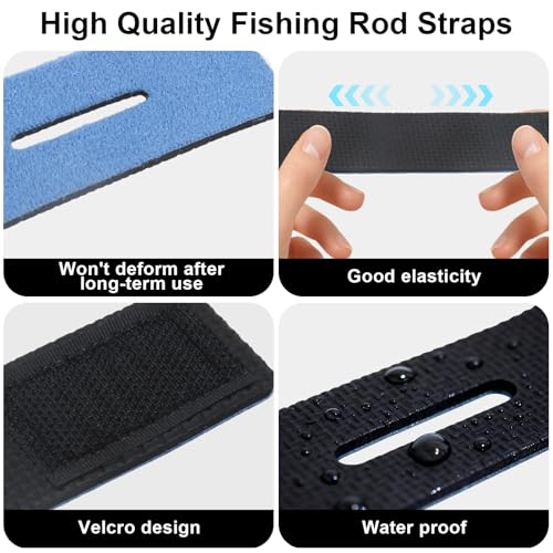 DONQL 12 Pcs Fishing Rod Straps, Stretchy Fishing Rod Tackle Ties, 6 Color Hook and Loop Pole Belts Casting Rods Belt with Fastening Pole Belts for Casting Rods Spinning