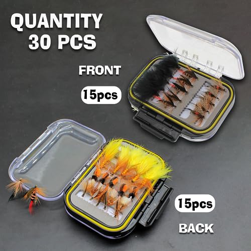 Fly Fishing Poppers Fly Fishing Dry Flies Topwater Fishing Lures Bass Popper Flies Bugs Lures Panfish Bait Fly Trout Bobber Flies Kit for Bass Trout Panfish Bluegill Salmon - color: D: 30Pcs Fly Fishing Flies Kit