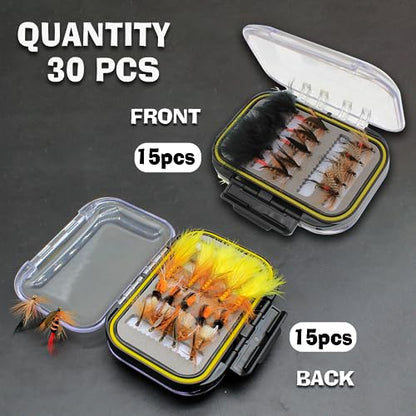 Fly Fishing Poppers Fly Fishing Dry Flies Topwater Fishing Lures Bass Popper Flies Bugs Lures Panfish Bait Fly Trout Bobber Flies Kit for Bass Trout Panfish Bluegill Salmon - color: D: 30Pcs Fly Fishing Flies Kit