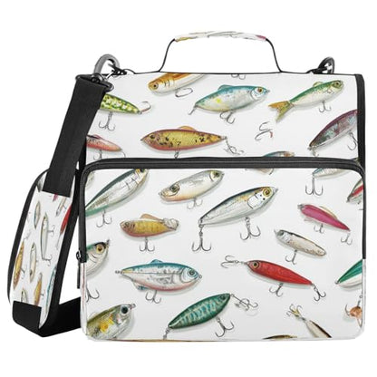 Fish Lure Cute 3 Ring Zipper Binder with Strap 1.5 inch 500 Sheet Capacity File Folder Storage Organizer