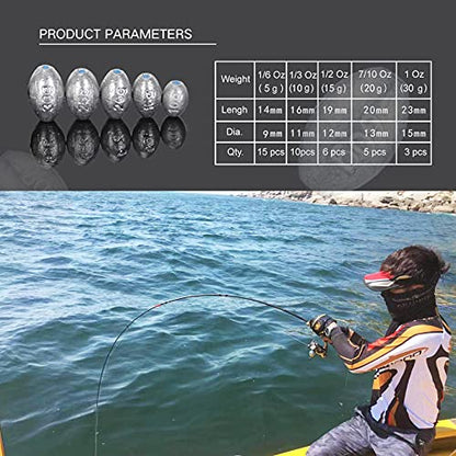 Egg Fishing Sinkers Weights Assortment Lead Oval Shape Bass Casting Worm Bullet Tackle for Saltwater Freshwater Fishing - style: Stopper-barrel-swivels