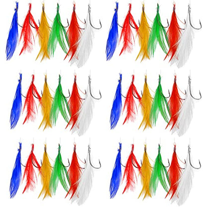 Fishing Bait Rigs 8 Packs Fishing Rigs with 48 Hooks Mackerel Feather Rig | Surf Fishing Rigs with Feather Sharp Hooks for Mackerel, Pollock, Cod, Bass Freshwater Saltwater