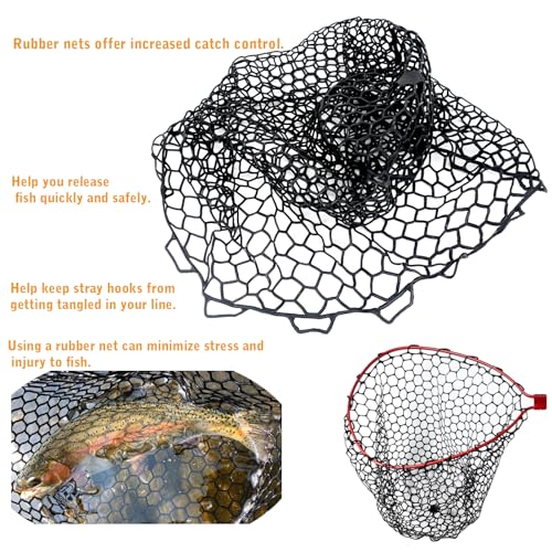 Rubber Fishing Net Replacement Hook Resist Fishing Nets for Fly Fish Landing Net, Trout Nets,Rubber Mesh Bag 4 Size - color: Black, size: XL:Fits Hoop 23.6"-25"|Net Dia.23.6"|Depth:18"