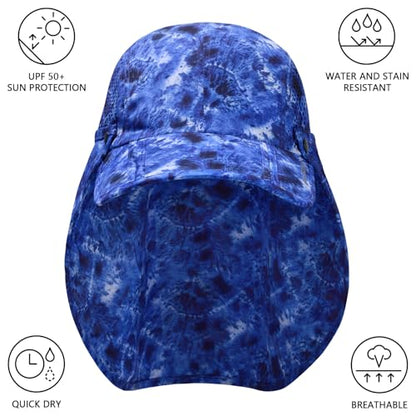 BASSDASH UPF 50+ Foldable Fishing Hat Baseball Cap with Removable Neck Flap Portable for Men Women Golf Hiking - color: Blue Camo With Foldable Brim