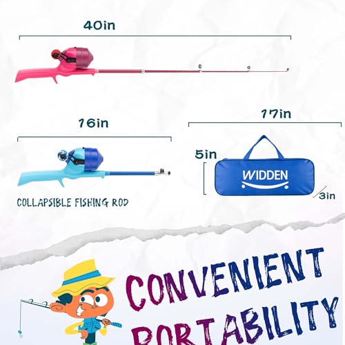 Kids Fishing Pole, Telescopic Fishing Rod, Toddler Collapsible Fishing Rod and Reel Combo with Tackle Box, Fishing Line, Bobber, and Soft Lures for Boy, Girl, Youth, Beginner, Over 4 Years Old - color: blue+pink