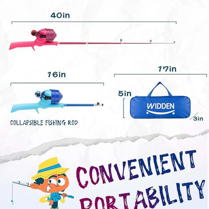 Kids Fishing Pole, Telescopic Fishing Rod, Toddler Collapsible Fishing Rod and Reel Combo with Tackle Box, Fishing Line, Bobber, and Soft Lures for Boy, Girl, Youth, Beginner, Over 4 Years Old - color: blue+pink