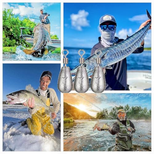 50Pcs Waterdrop Fishing Weights Sinkers Casting Fishing Weights Drop Shot Sinkers Catfishing Sinkers Lead Weights Sinkers with Barrel Swivels for Saltwater Freshwater Fishing-3/16oz(5g) - size: 1/4oz(7g)