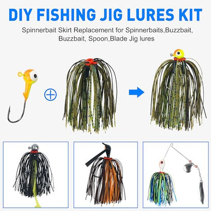 Silicone Jig Skirts Bass Fishing Lure Skirts with Tube Rattles 50 Strands Spinnerbait Buzzbaits Skirts Replacement DIY Squid Jig Bass Spinner Bait Fly Tying Material - color: 6pcs