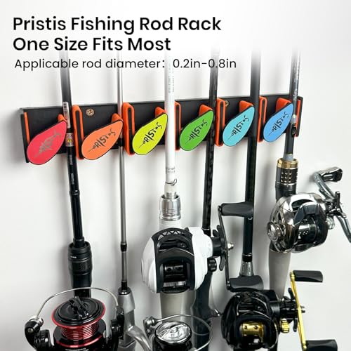 Pristis 2pcs Fishing Rod Racks, Fishing Rod Holders 6-12 Rods or Combos, Wall Mounted Fishing Rod Hanger for Garage, Can be Installed Vertically or Horizontally, Fit Most Rods of Diameter 2-24mm