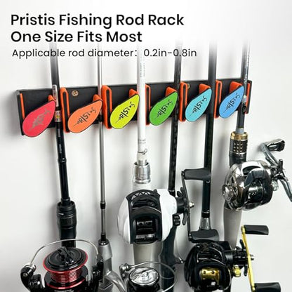 Pristis 2pcs Fishing Rod Racks, Fishing Rod Holders 6-12 Rods or Combos, Wall Mounted Fishing Rod Hanger for Garage, Can be Installed Vertically or Horizontally, Fit Most Rods of Diameter 2-24mm