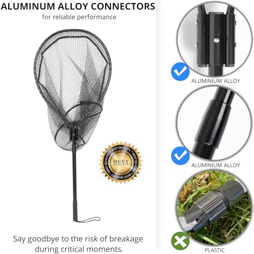 High Strength Large Landing Net - Rubber Fishing Net with Long Telescoping Handle & Soft Rubber Netting, Landing Nets for Fishing, Ideal for Boat, Pier, River Angling - size: Polyethylene Mesh (Rubber Coated) - L
