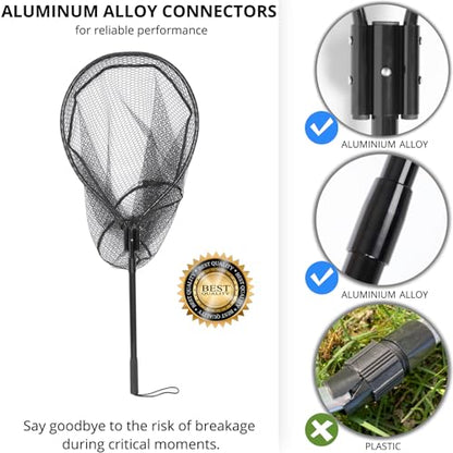 High Strength Large Landing Net - Rubber Fishing Net with Long Telescoping Handle & Soft Rubber Netting, Landing Nets for Fishing, Ideal for Boat, Pier, River Angling - size: Polyethylene Mesh (Rubber Coated) - L