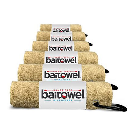 Bait Towel 6 Pack Fishing Towels with Clip for Fishing, Plush Microfiber nap Fabric, 16x16, The Original Bait Towel Multi-Pack - color: Beach Sand
