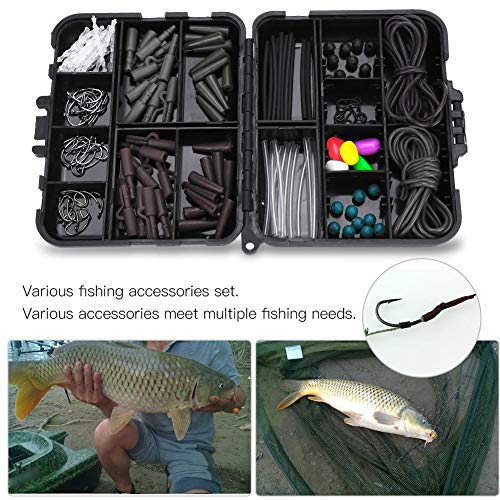 Carp Fishing Tackle Set, 136 Pc Terminal Rigs Kit with Bait Needles Hooks Silicone Tubes Beads Sleeves for Carp Anglers Hair Rig Construction (with Bait Needle)