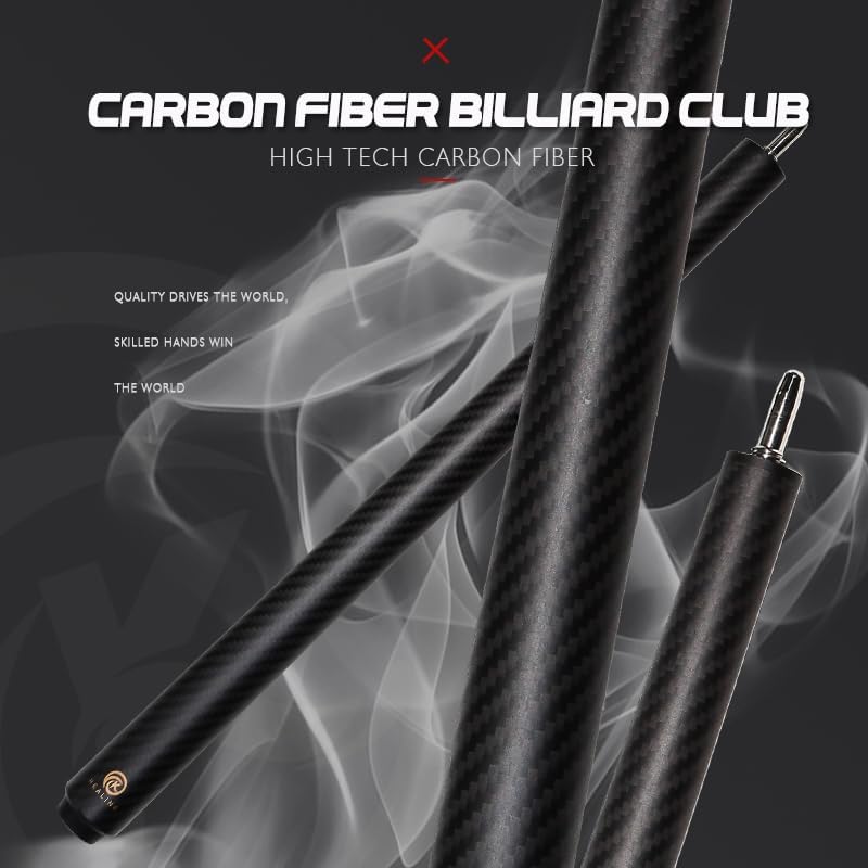58" Carbon Fiber Pool Cue with 12.4mm Tip - Includes Premium Case & Glove for Amateur & Professional Players (Black-2)
