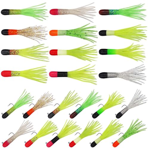 Crappie Jigs Kit with Tube Baits, 120pcs Soft Plastic Crappie Lures (12 Colors) & 10 Jig Heads for Panfish & Trout Fishing - color: Tri-Color Tube Collection Kit 130-Piece