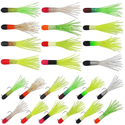 Crappie Jigs Kit with Tube Baits, 120pcs Soft Plastic Crappie Lures (12 Colors) & 10 Jig Heads for Panfish & Trout Fishing - color: Tri-Color Tube Collection Kit 130-Piece