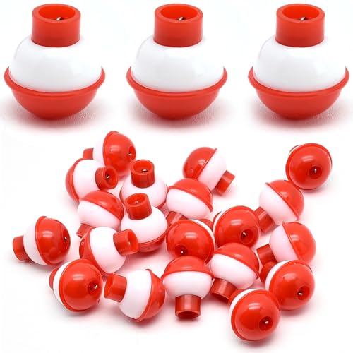 Surf turtle 20 Pcs 20mm Fishing Bobbers, Red White Snap-On Push Button Buoy Floats, Lightweight Fishing Tackle Accessories