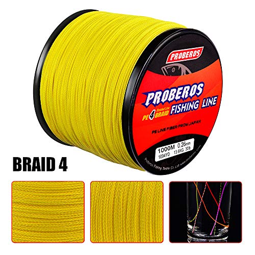 Braided Fishing Line 4 Strands Stronger Multifilament PE Braid Wire for Saltwater 6LB-100LB 110yards 328yards 547yards Super Strong Superline - color: Yellow, size: 328Yds/8LB
