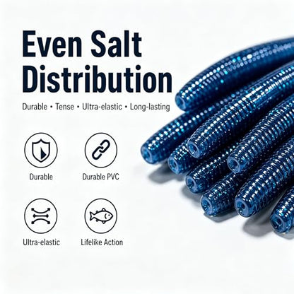 Soft Plastic Bass Fishing Lures 5" - Salt Infused Stick Bait, Fall Rate for Wacky/Texas/Carolina Rig, Saltwater Soft Plastic Swimbaits, Bass Lures Soft Plastic Freshwater (24Pcs) - color: Deep Ocean Blue