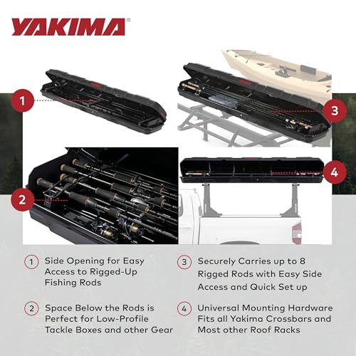 Yakima Rooftop Rod Box, Portable Hard Case for up to 8 Fishing Poles up to 8 Ft Long - Foam Pads & Removable Rod Holders for Gear Storage, TopWater