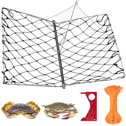 QualyQualy Castable Crab Trap Kit, Foldable Crabbing Net with Rope & Bait Clip, Crab Snare/Pots/Traps for Blue Crabs, Dungeness, Crawfish Portable Crabbing Equipment - color: Crab Trap - 1 Pack