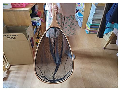 Fish Net Fly Fishing Landing Net Wooden Handle Rubber/Nylon Landing Handle Trout Mesh Fish Catch Release Scoop Fishing Tool Dip Net (Color : Rubber) - color: Rubber