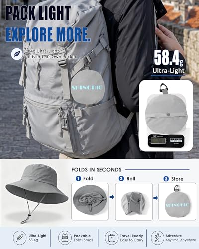 Water-Resistant Sun UPF 50+ Bucket Hat Protection Packable Brimmed Boonie for Women Men Summer Lightweight Hiking Outdoor Cap - color: Grey