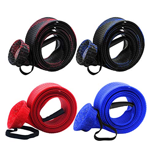 Fishing Rod Cover - 4 Pack Rod Sleeve Socks with Lanyard for Fly, Spinning, Casting, Sea Fishing - color: Red*1, Blue*1, Black & Blue*1, Black & Red*1