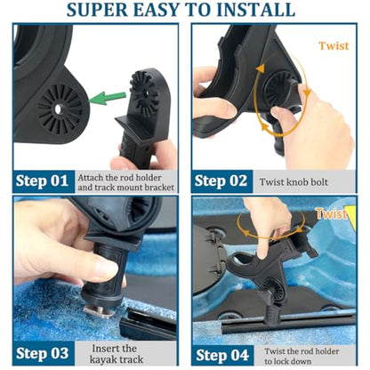 Huntury Kayak Track Fishing Rod Holder with Rubber Strap Easy Adjust and Remove, Compatible with Baitcasting and Spinning Reels, Track Mount Accessories, Kayak Fishing Accessories - color: Pack Of 2