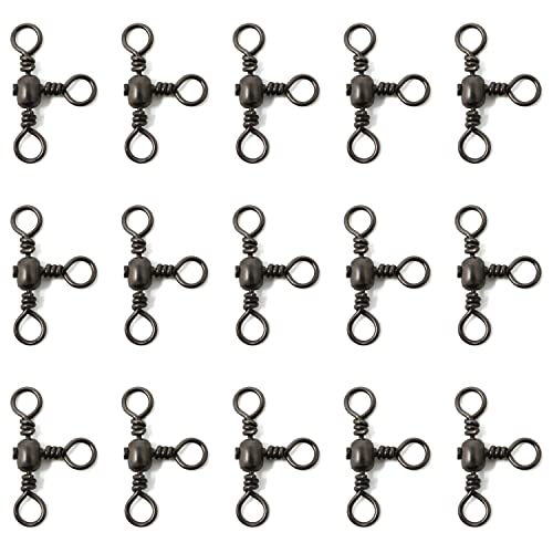 Honbay 30PCS 3# Cross Line Barrel Stainless Steel Swivels 3 Way Swivel Fishing Crossline Swivels Three Way Fishing Swivels Fishing Tackle Fishing Rig Saltwater Freshwater T-Turn Fishing Line Connector