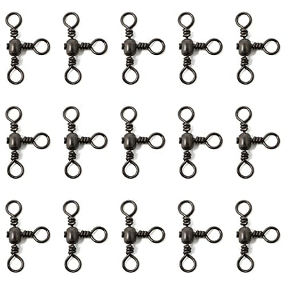 Honbay 30PCS 3# Cross Line Barrel Stainless Steel Swivels 3 Way Swivel Fishing Crossline Swivels Three Way Fishing Swivels Fishing Tackle Fishing Rig Saltwater Freshwater T-Turn Fishing Line Connector