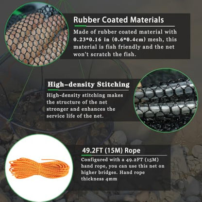Drasry Fishing Net Trap for Crayfish Crab Bait Minnow Shrimp Foldable Fish Crawdad Lobsters Cast Net Collapsible - size: 31.5 * 23.6 IN (80 * 60 CM), style: Large Open - Rubber Coated 6*4 Mm Mesh