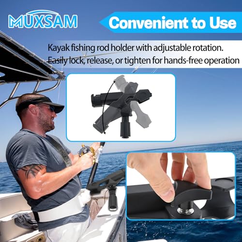 Kayak Fishing Rod Holder with Track Mount Universal T-Shaped Screw, 360° Adjustable 7726N Boat Fishing Pole Holder Mounted on Rail for Kayak, Canoe, Fishing Boat