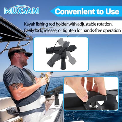 Kayak Fishing Rod Holder with Track Mount Universal T-Shaped Screw, 360° Adjustable 7726N Boat Fishing Pole Holder Mounted on Rail for Kayak, Canoe, Fishing Boat