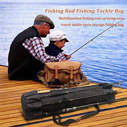 SILANON Fishing Rod Bag Pole Holder, Portable Fishing Rod Case Carrier Canvas Pole Storage Bag Travel Carry Case Waterproof Fishing Tackle Gear Organizer - color: Black